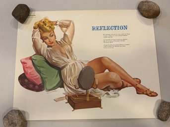 1950s Esquire Girl Pinup Girl 'Reflection' By Euclid Shook Print For Esquire Magazine Approx 17 X 13