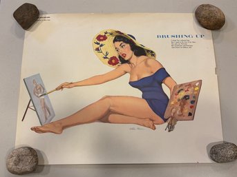 1950s Esquire Girl Pinup Girl 'Brushing Up' By Eddie Chan Print For Esquire Magazine Approx 17 X 13