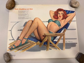 1950s Esquire Girl Pinup Girl 'Sun Goddess At Sea' By Al Moore Prints For Esquire Magazine Approx 17 X 13
