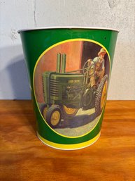 John Deere Vintage Metal Tin Trashcan Waste Basket