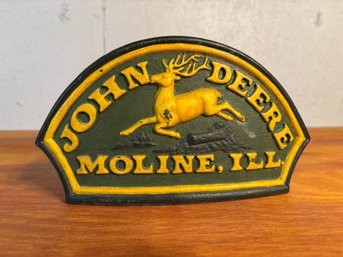 John Deere Vintage Cast Iron Metal Sign Heavy Doorstop 9 X 5