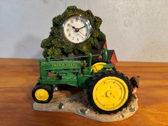 John Deere Tractor Clock With Barn Tree & Dog Battery Operated