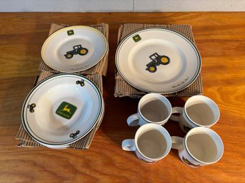 John Deere 16 Piece Dinnerware Set For 4, Dinner Plates, Salad Plates, Bowls And Mugs, NO BOX