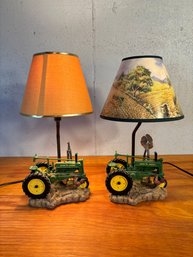 Vintage Pair Of John Deere Tractor Small Table Lamps