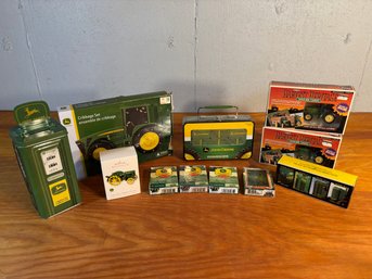Vintage John Deere Lot Of Games, Dominoes, Trading Cards, Metal Coin Bank, Toys