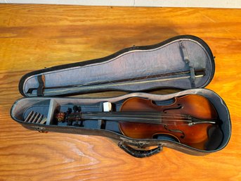 Antique Violin In Black Leather Case