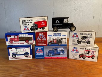 Vintage Huge Lot Big A Diecast Metal Ford, Dodge, Mack, Coinbank Bank Trucks