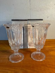 Pair Of Crystal Hurricane Lamps 12'