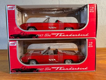 1963 Ford Thunderbird Metal Diecast Cars, Red, Lot Of 2 By Anson