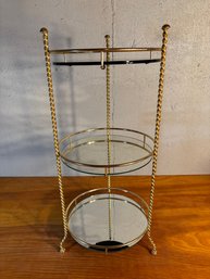 Vintage Mid Century Gold 3 Tier Metal & Glass Side Table