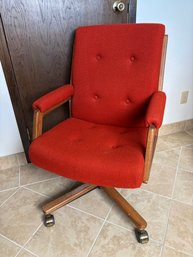 Vintage Orange Upholstered 70s Rolling Desk Chair With