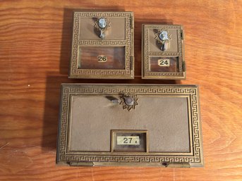 Lot Of 3 Vintage Brass Post Office Box Cover Doors