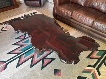 Beautiful Vintage 1970s Live Edge Redwood Burl Wood Large Coffee Table With Stump Base