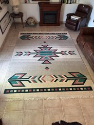 Southwestern Geometric Aztec Area Rug With Pink Teal Gray - 92 X 130