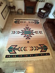 Southwestern Geometric Aztec Area Rug With Pink Teal Peach Beige - 92 X 130