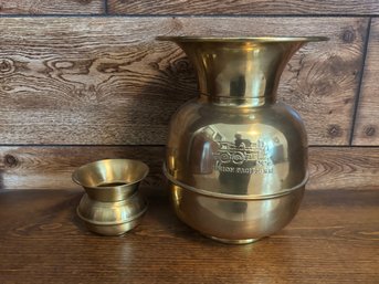Antique Lot Of 2 Solid Brass Spittoon Cuspidor Pots 3.5' & 11'