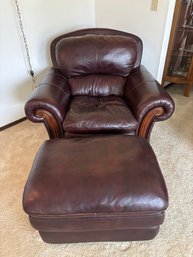Dark Brown Poly Leather Lounge Chair With Ottoman - 44 X 38 X 37