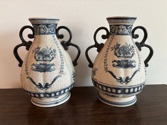 Vintage Large Heavy Pottery Vase Pair 12.5'
