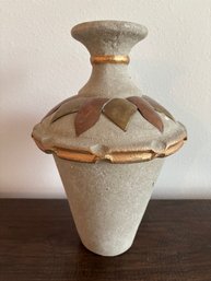 Vintage Art Deco Vase With Brass / Copper Leafing Accents - 14'