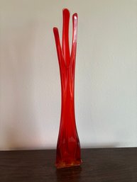 Vintage Glass Art Red Mid Century Swung Vase Handblown 28'