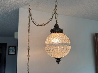 Vintage Hanging Brass & Glass Lantern With Long Chain / Cord