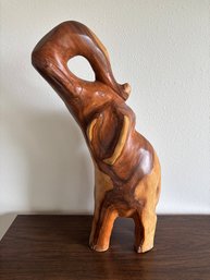 Vintage Large Heavy Boho Hand Carved Wooden Elephant - 25'