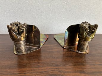 Vintage Brass Oil Drilling Tricone Drill Bits Bookends 5.5'