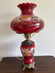 Beautiful Large Vintage 'Gone With The Wind' Hurricane Style Lamp With Brass Accents 27'