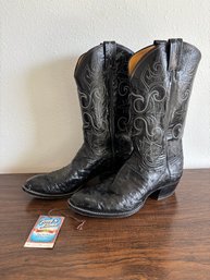 Vintage Tony Llama El Rey Ostrich Leather Cowboy Boots Black - Size 11.5 With Box