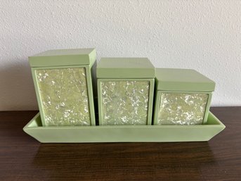 Vintage 80s Green Wood Canister Set - 15 X 6.5