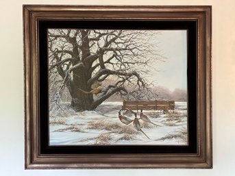 Vintage Large Winter Scene Original Painting With Peasants - 46 X 40