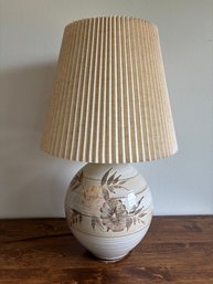Vintage Large Round Glazed Ceramic Floral Table Lamp 32'