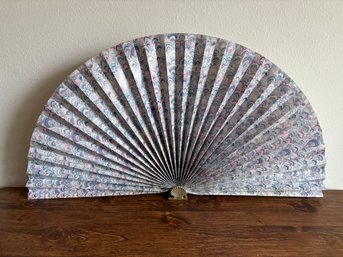 Vintage Thick Paper Fan Mid Century Decor With Brass Seashell Center 40 X 21