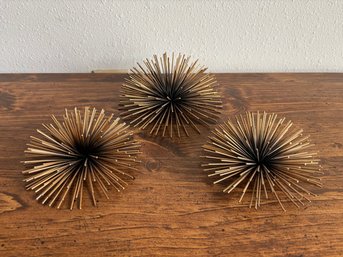 Lot Of 3 Vintage Brass Mid Century MCM Sea Urchin Spike Decor