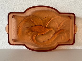Vintage Tiara Coral Indiana Glass Bird Of Paradise Vanity Tray