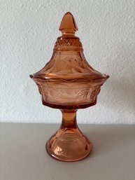 Vintage Tiara Coral Indiana Glass Footed Candy Dish 9'