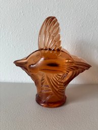 Vintage Tiara Coral Birds Of Paradise Indiana Glass Small Basket