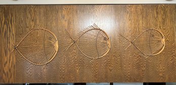 Set Of 3 Vintage Handmade Rattan Fish Boho Mid Century Decor