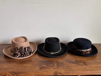 Lot Of 3 Women's Western Style Wool Brim Hats