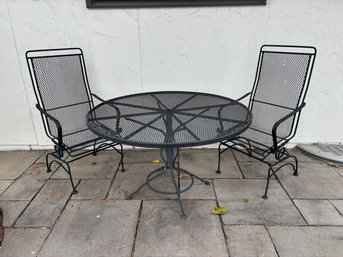 Black Wrought Iron Patio Furniture Table & Two Chairs - 47' X 28'H