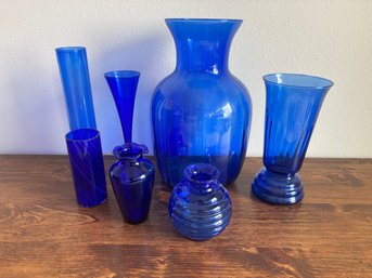 Lot Of Modern Blue Glass Vases