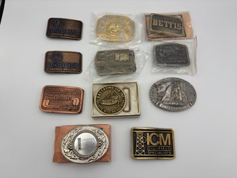 Lot Of 11 Vintage Metal And Brass Oil Drilling Pipeline Belt Buckles
