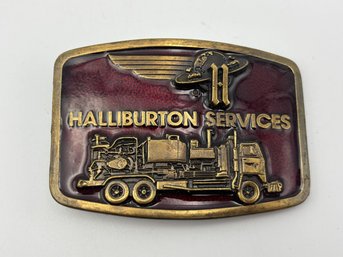 Vintage Halliburton Oil Drilling Services Brass Belt Buckle