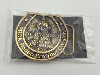 Vintage PRCA Rodeo Wyoming Brass Belt Buckle 1985