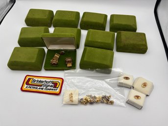 Huge Lot Of Vintage Brinkerhoff Drilling Oil Rig Cuff Gold Metal Links, Pins, & Patch In Boxes