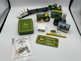 Lot Of Miscellaneous John Deere Decor - Metal Tins, Tothpick Holder Tire Gage, Light Switch