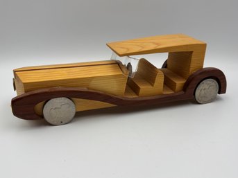 Vintage Wood Wooden Folk Art Ray Salter 12' Car With $1 Dollar Coin Wheels