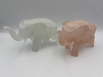 Vintage Tiara Exclusives Elephant Glass Candy Dishes Frosted White & Frosted Pink