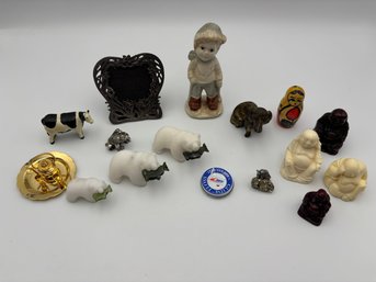 Lot Of Miscellaneous Miniatures Animals, Buddhas, Tea Set, Etc
