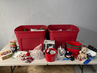 Lot Of Miscellaneous Christmas Decorations In Plastic Storage Totes (lids Included)